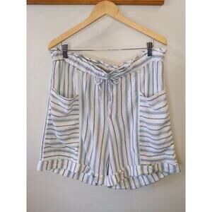 Zac & Rachel Linen Blend Shorts Women's XL Blue White Stripe NWT Drawstring